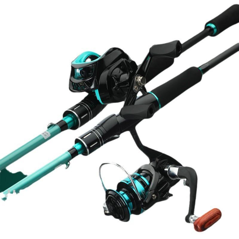 Green Casting Spinning Rod Combo Saltwater Shore Fishing Carbon Fiber 2-Piece Hard Action Lure With Reel
