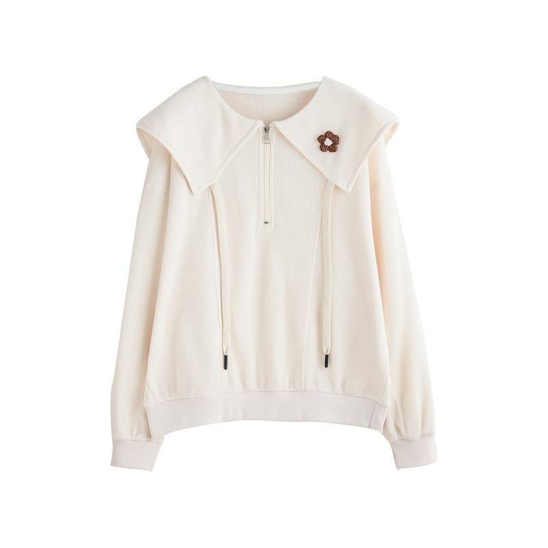 Frühling Neuer Damen Waffel Marine Kragen Dünner Langarmpullover