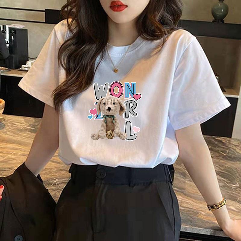 Women Cute Pink Bear Graphic T Shirt Casual Cotton O Neck Short Sleeve Loose Summer Tee Daily Basic Tops