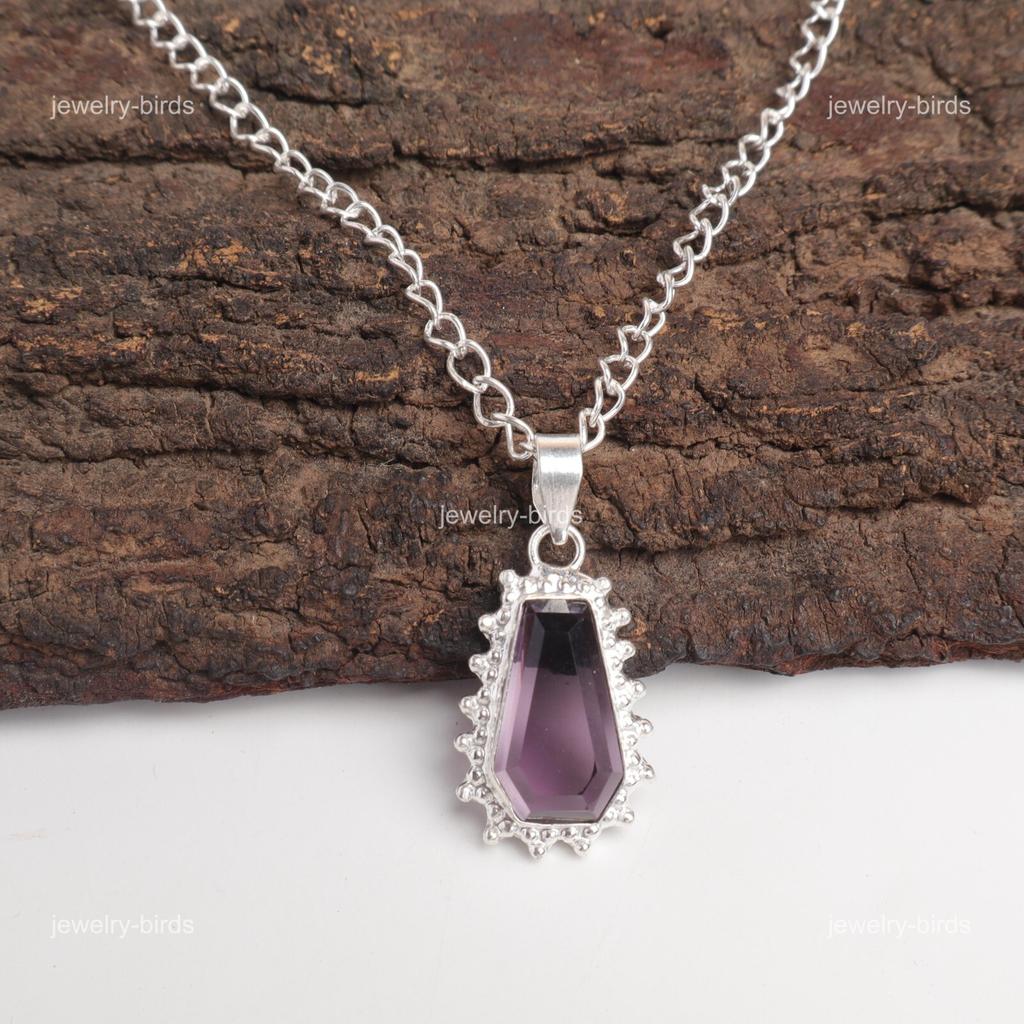 Coffin Amethyst Stone Trendy Daughter Gift Engagement Pendant Jewelry 925 Silver PP-54-2