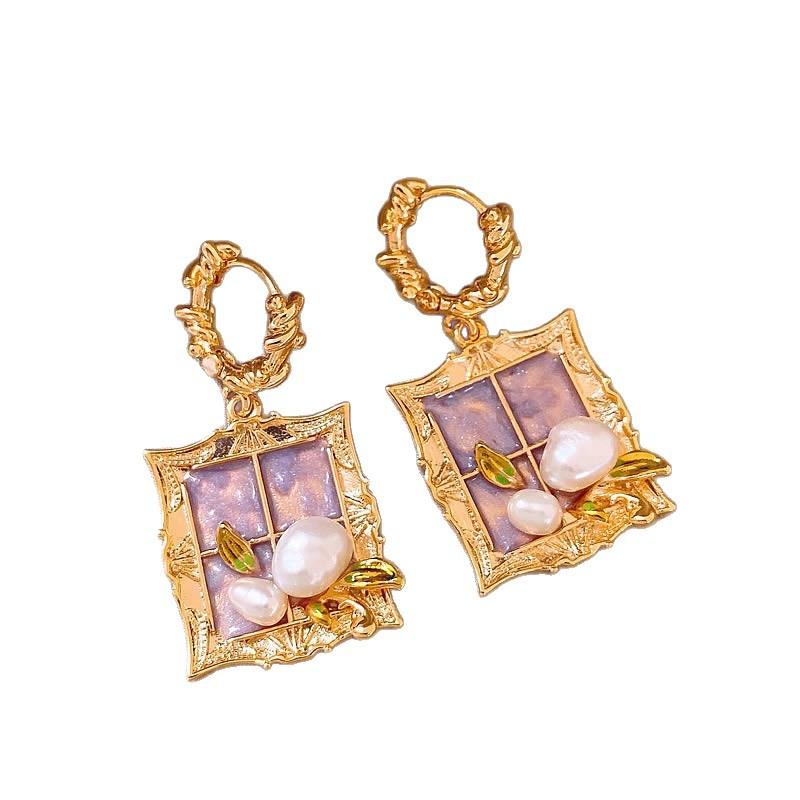 Silver Needle Monet Garden Drip Earrings French Court Style Exquisite Stud Earrings Design Sense Niche Light Luxury Earrings