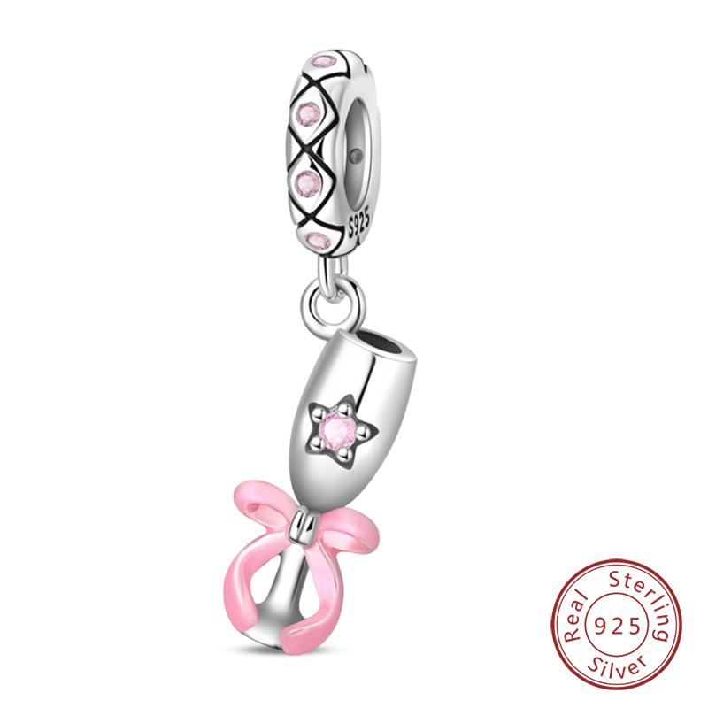 Fit 925 Silver Charms Beads Little Bear Lamb Little Flying Pig Pink Charms For Women DIY Birthday Jewelry Gift