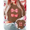 Valentine's Day Gift: Women's Elegant Short-Sleeve Cherry Bow Print Round Neck T-Shirt. Suitable for Spring, Summer, and Autumn. A Versatile,
