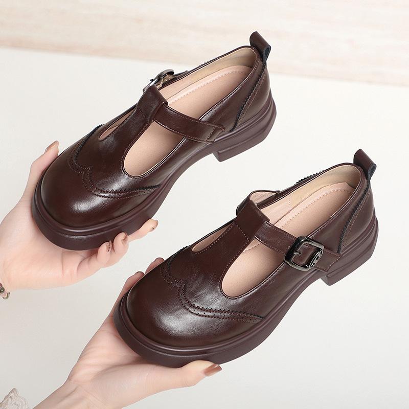 Mary Jane Soft-soled Women's Shoes, Chunky Heel Retro Platform Shoes, Soft Leather Loafers