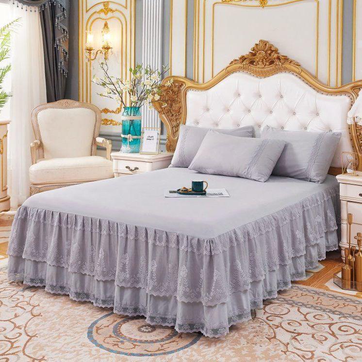 Princess Lace Ruffle Bed Skirt Set - Single Piece Bed Sheet & Mattress Protector