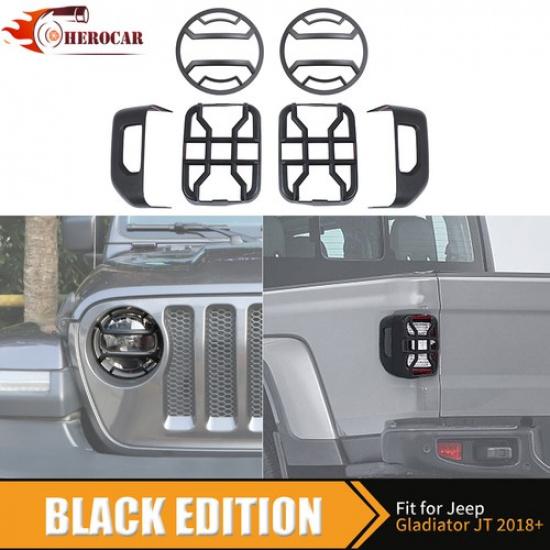 4PCS Black Taillight Lamp Guard & Headlight Trim for Jeep Gladiator JT -