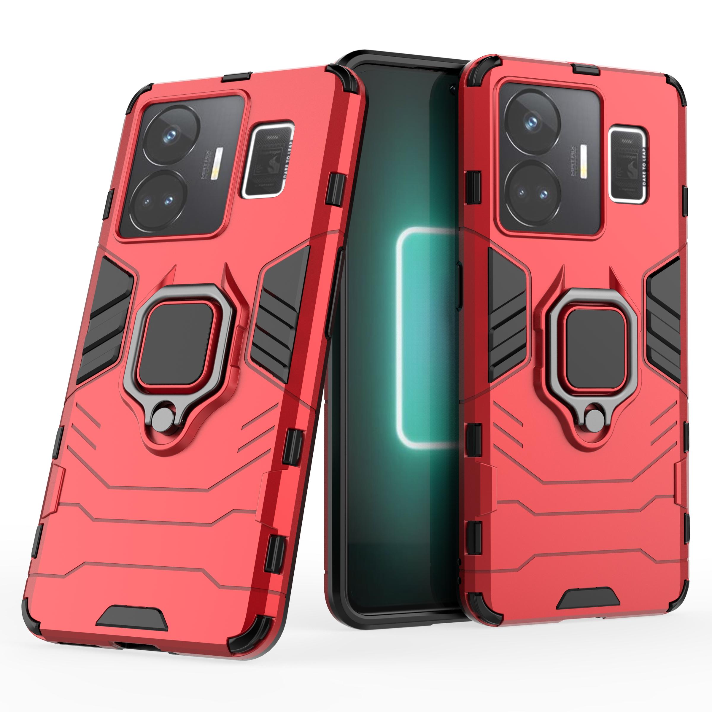 

For Realme GT Neo 5 5G/GT3 5G Ring Holder Kickstand Phone Case Shockproof TPU+PC Protective Cover Red