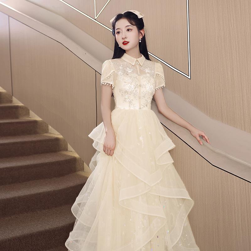 new evening dress women's banquet light luxury niche art test performance clothes adult ceremony host dress skirt looks thin