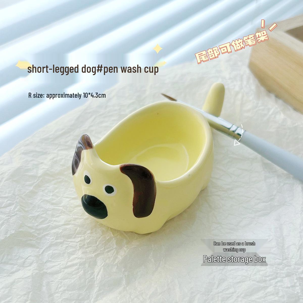

Cute Cartoon Short-Legged Dog & Kitten Nail Art Tool - Ceramic Brush Washing Cup Palette