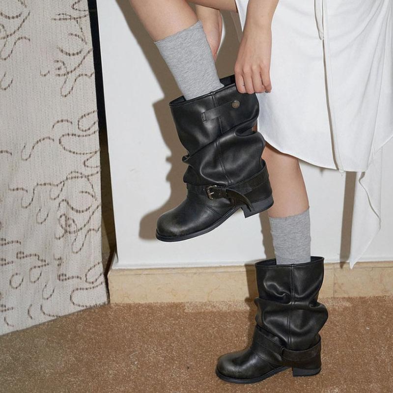 Rindslederversion~ Retro dünne schwarze Stiefel mit dickem Absatz Damen 2025 neu Sommer High Sense erhöht Western