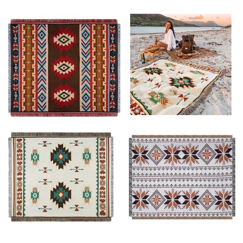 Beach Picnics Mat Outdoor Campings Tassels Blanket Ethnic Bohemian Striped Blanket for Sofa Travel Rugs Christmas Gift