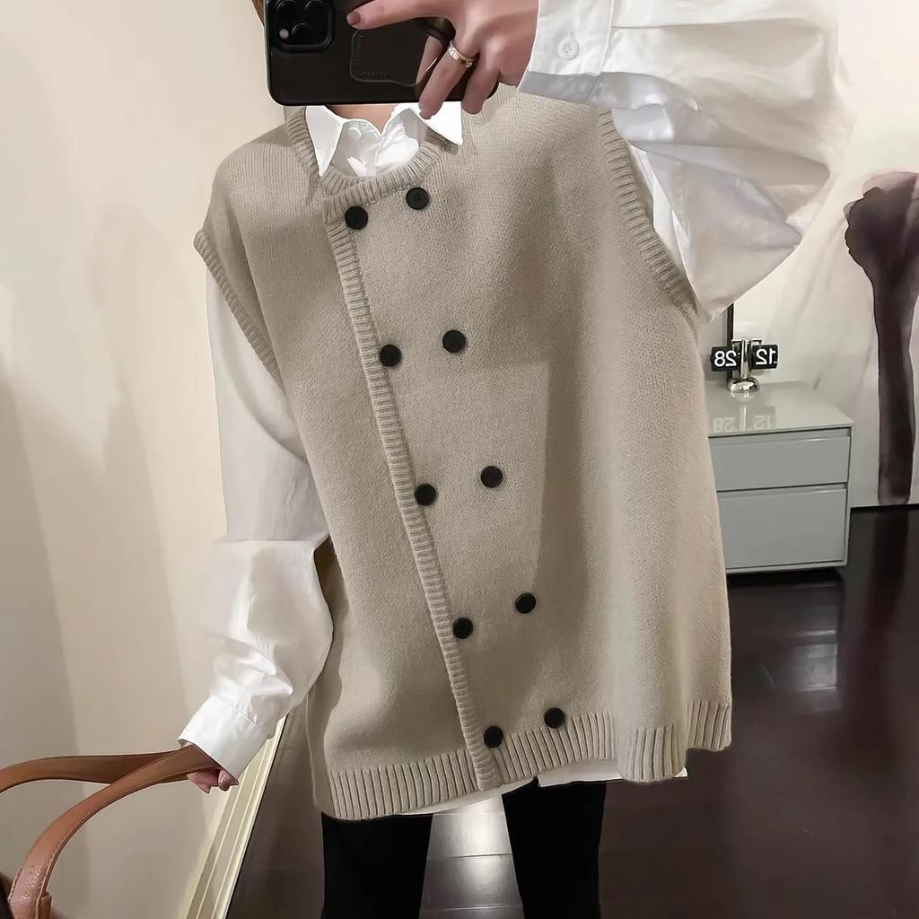 Spring and Autumn Women's Large Size Chubby Sleeveless Knitted Vest Women's Loose Layered Knitted Vest