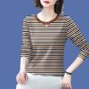 Striped Long Sleeve T-Shirt Polyester Round Neck Loose Fit