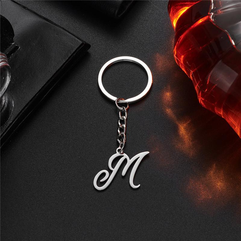 Fashion DIY A-Z Initials Metal Keychains Holder Pendent Key Chain Women Car Key Ring Simple Letter Name Keyrings Party Gift
