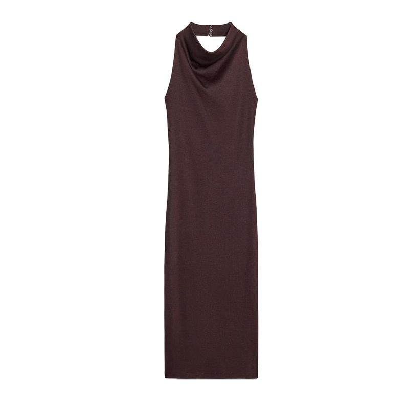 Spring New Women's Clothing Vertical Open Back Hanging Collar Sleeveless Elegant Long Midi Skirt Dress 1044155