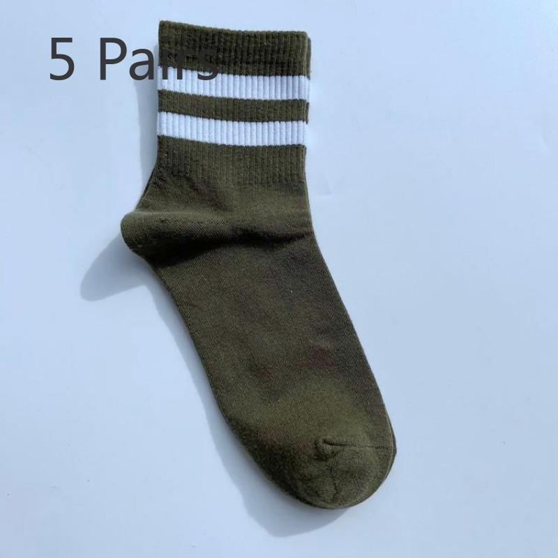 

5 пар носков по две планки для мужчин и женщин, короткие носки, летние, тонкие, хлопковые, спортивные, дышащие, летние, для мальчиков, короткие, средние носки 5 pairs оливковое зеленый
