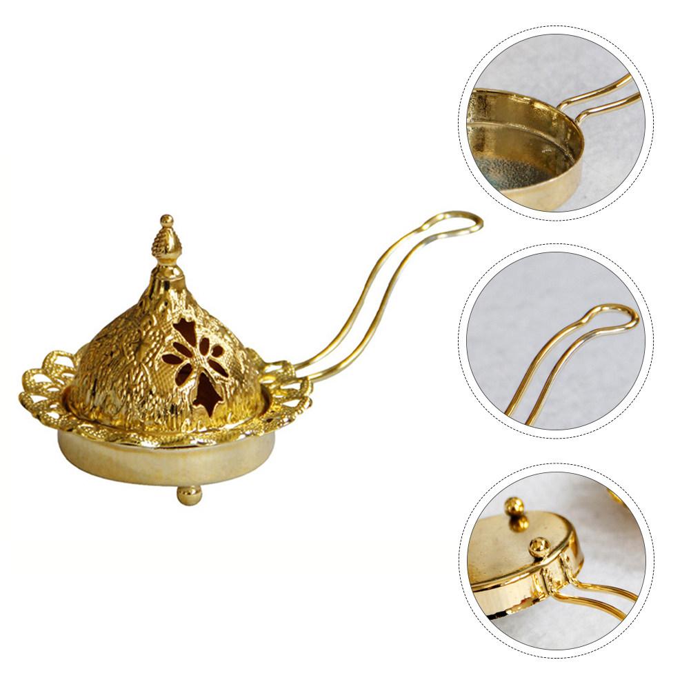 Luxury Golden Arabic Style Holder Incense Burner Multi Use Desktop Decor for Study Sauna Yoga Room Wedding Candlelight