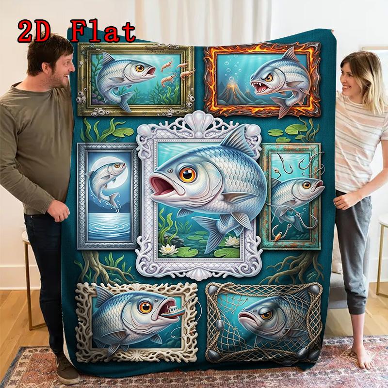 Fish Fantasies 2D Flat Pattern Flannel Blanket, High Quality All Seasons, Home Decor, Warmth and Comfort, Perfect for Christmas Gifts.