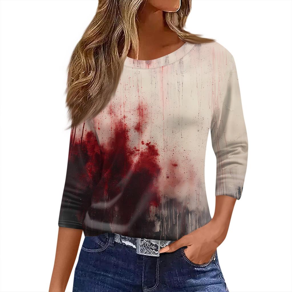 Women's T Shirt Halloween Print 3/4 Sleeve Daily Fashion Basic Round Neck Regular Top