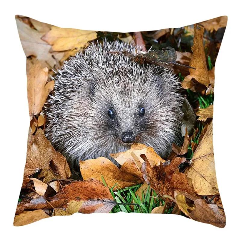 Kleintier Foto Kissenbezug Niedlicher Igel Kissenbezug Bedruckte Dekokissenhülle für Zuhause Sofa Dekorative Kissen