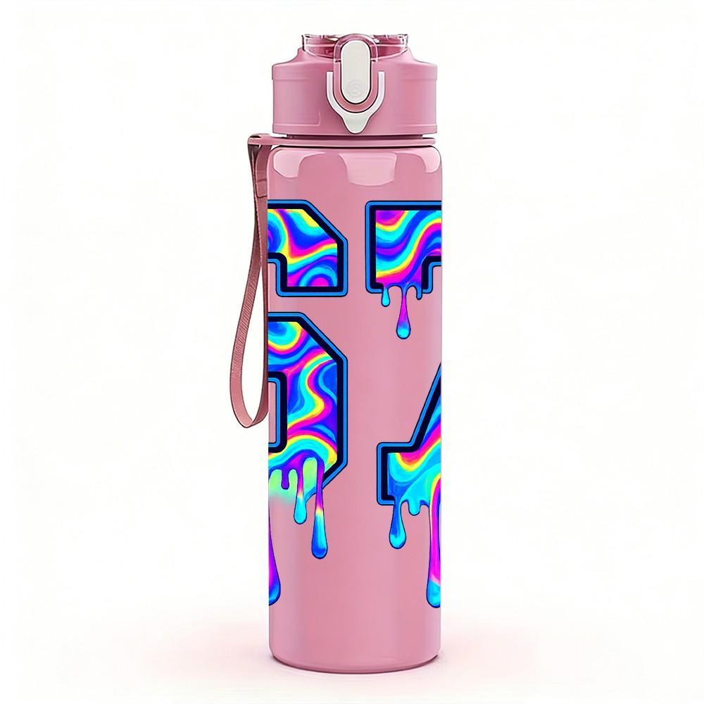 1PC Number 67 Colorful Graffiti Print 750ml Color Plastic Sports Water Bottle Leakproof Flip Straw Lid Suitable for Sports Office Home Use