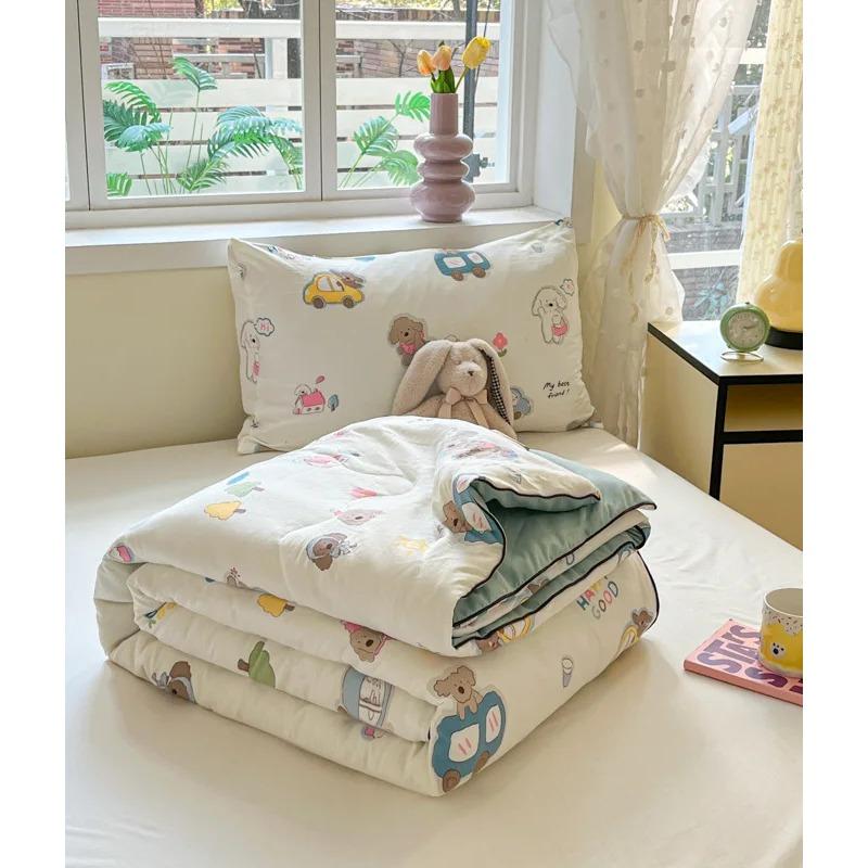 Cute Cartoon Printed Thin Quilt Kids Students Summer Double Yarn Soybean Air Conditioning Comforter Lightweight Cooling Blankets