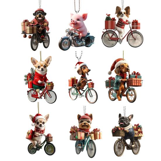 Yousheng Vánoční přívěsek Jasná barva Design s vánoční tématikou Tvar kola a psa 2D akrylová vánoční ozdoba Domácí party dekorace