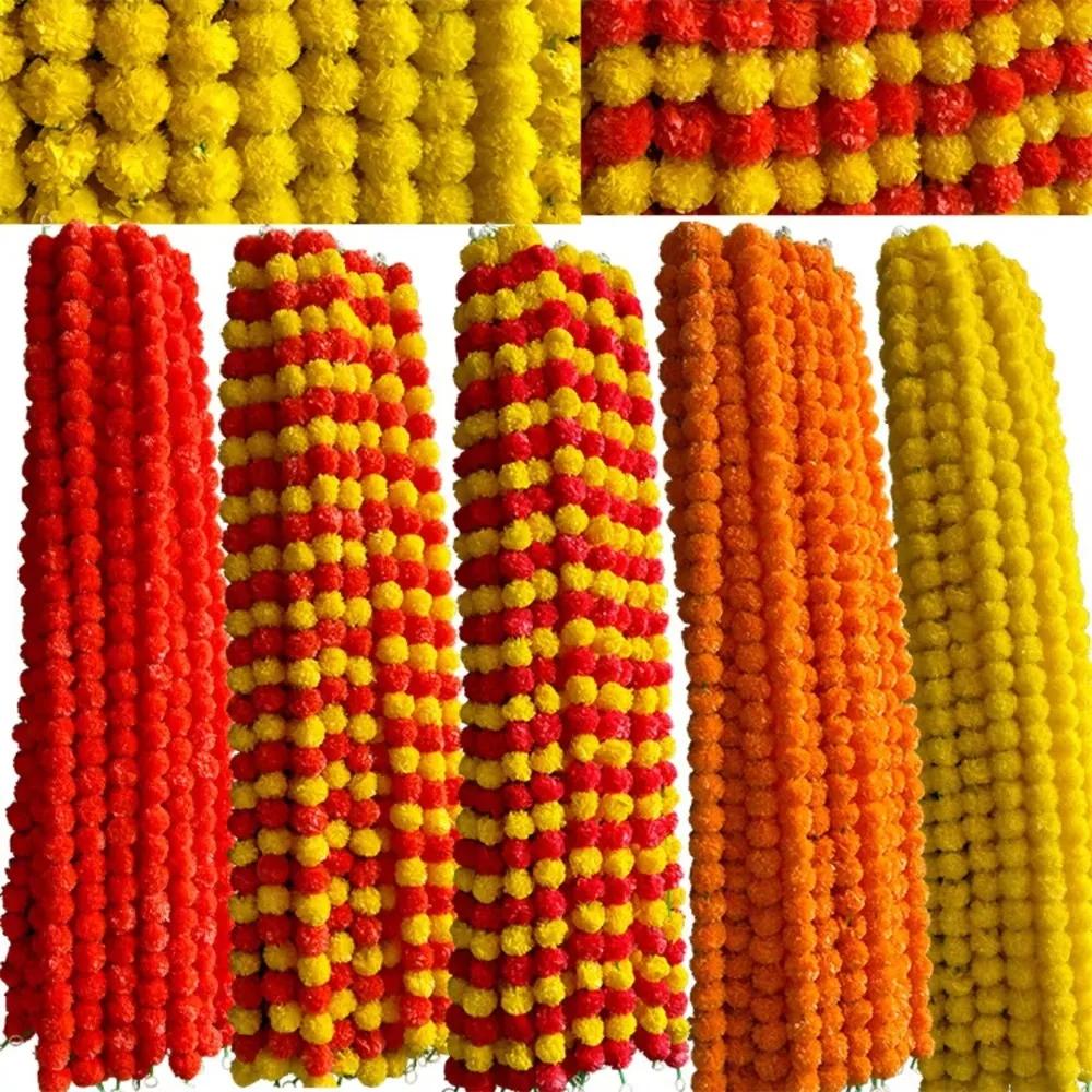 Long Strands Artificial Marigold Garland 1.5m Marigold Flowers Home Decor Pooja Wedding Events Decor Festival Ornament