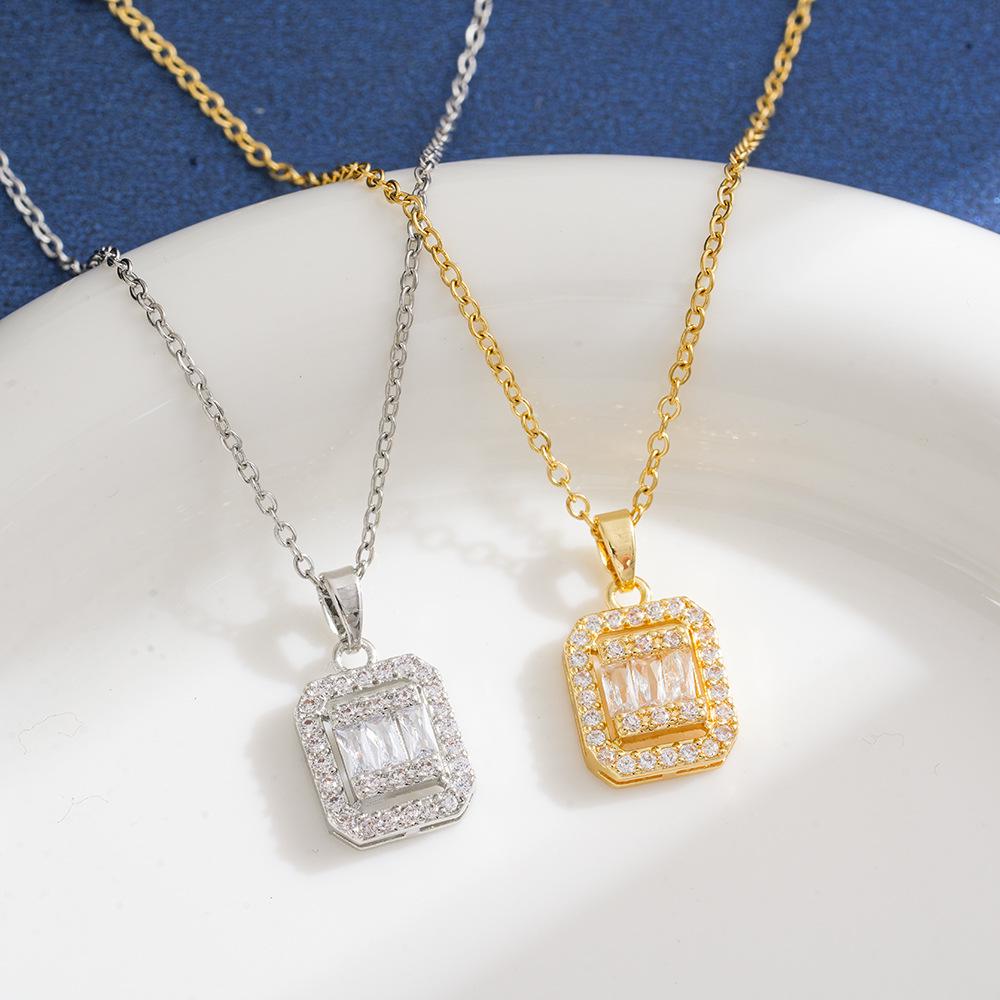 Elegant European-American Rectangular Diamond Clavicle Necklace - Light Luxury Fashion for Women
