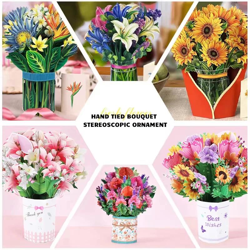 Carving Flower Mother's Day Birthday Greeting Cards Wishing Handmade 3D Pop Up Greeting Card Creative Paper Thank You Card