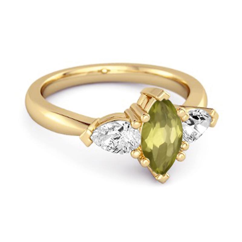 Peridot Trio Stone Tapered Ring - Sterling Silver Gold Vermeil