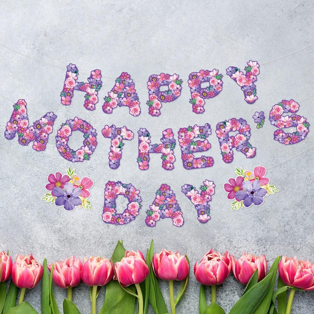 Mothers Day Happy Bunting Mother's Day Banner Pink Purple Letter Flower Garland