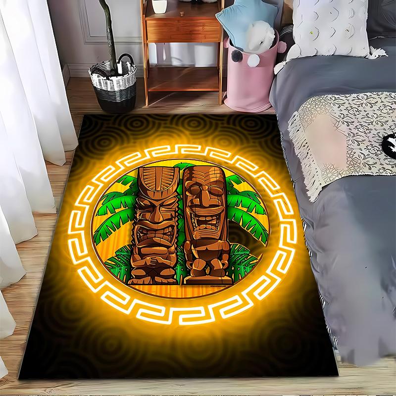 "Tiki Totem Pattern Carpet with Tropical Palm Leaves Design" Suitable for use as an anti-slip for living room bedroom sofas