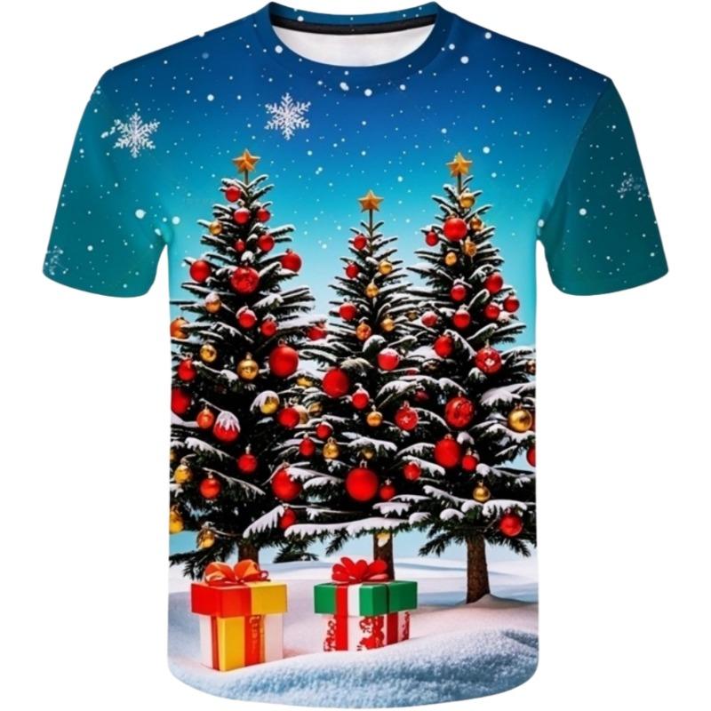 Santa Claus Christmas Print Short Sleeve for Boys Girls Cute O-Neck Pullover Tees Casual Loose Children's Top Children's T-Shirt