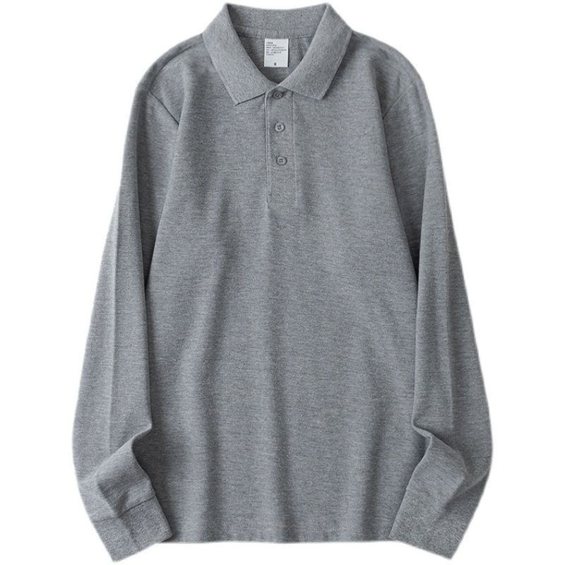 

Новая осенне-зимняя рубашка ПОЛО с лацканами, с длинным рукавом, однотонная, повседневный топ для мужчин S серый