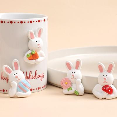 4 Pièces Joyeuses Pâques DIY Autocollants Lapin de Pâques Dessin Animé Résine Décorations de Pâques Kawaii Autocollants Réfrigérateur 3D Décoration de Fête
