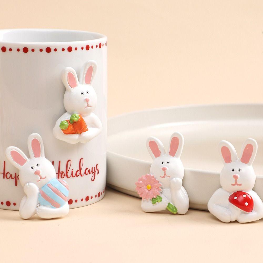 4Pcs Happy Easter DIY Easter Bunny Stickers Cartoon Resin Easter Decorations Kawaii 3D Refrigerator Stickers Party Decoration