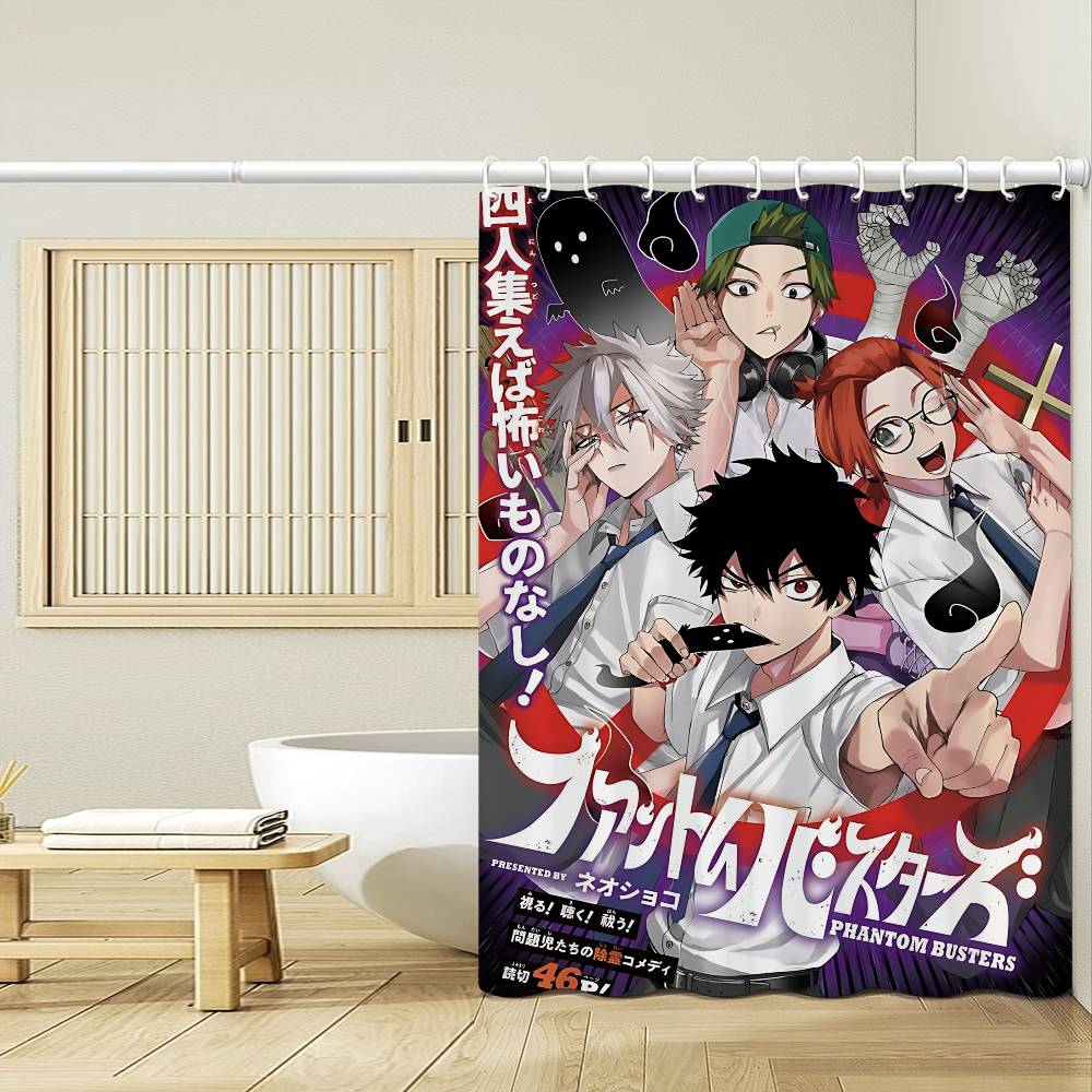 Japanese Anime P-Phantom B-Busters 1Pc Printed Shower Curtain Waterproof Washable With 12 Hooks Bathroom Shower Home Use