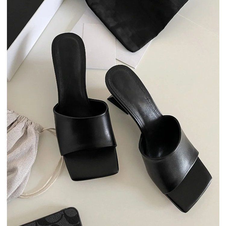 

2026 New Design Concise Wedges High Heels Women Slippers Square Toe Party Dress Slides Summer Strange Style Shoes 39 чорний