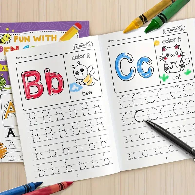 Caderno de Atividades ABC de A a Z com 28 Páginas, Adequado para Pré-escola e Jardim de Infância, Livro de Palavras Mágicas para Aprendizagem Inicial