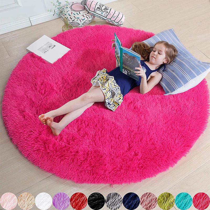 Fluffy Round Rug For Bedroomfuzzy Kids Room Carpet Shaggy Living Room Sofa Area Rug Soft Nursery Floor Mat Home Decor