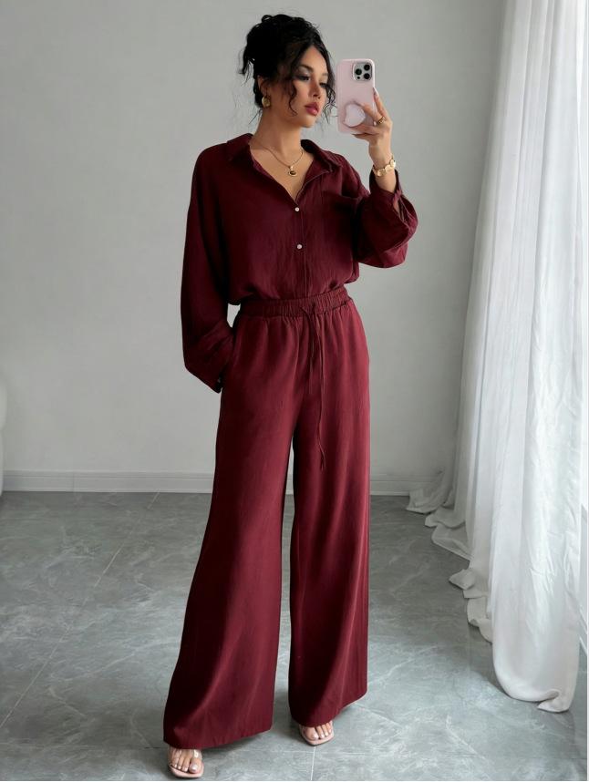 Spring Fashion Plus-Size Women's Two-Piece Set: Linen-Style Shirt & High-Waisted Loose Pants