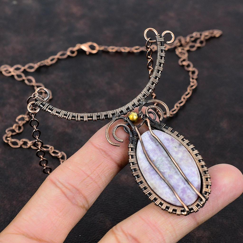 Lepidolite Gemstone Necklace Copper Wire Wrapped Necklace Handmade Lepidolite Jewelry Adjustable Necklace Dainty Copper Jewelry Gift For Her