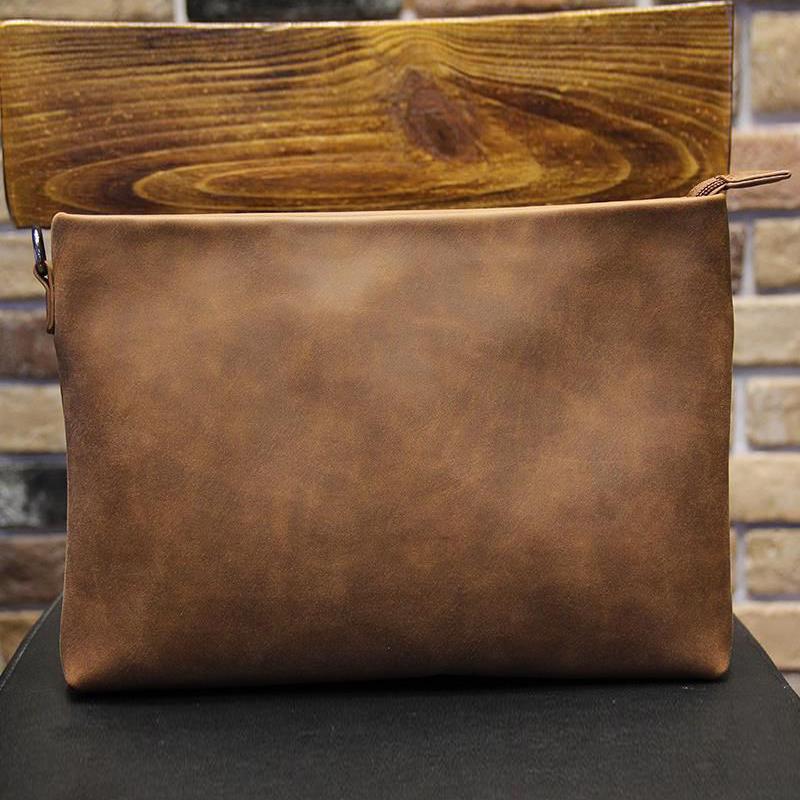Male Bag Envelope Clutch Crazy Horse Leather Business Men Clutch Bags Casual Large Capacity Hand Bag