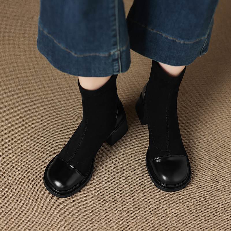 Krazing Pot Microfiber Winter Round Toe Modern Platform Size 33 Boots Size 43 Women Fashion Flock Stretch Ankle Boots