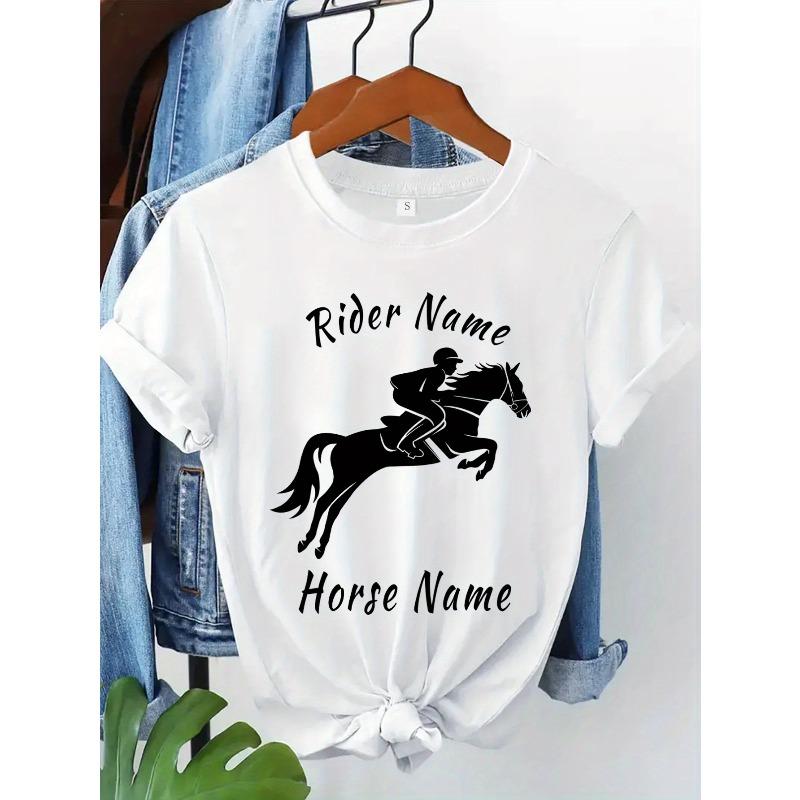 Individuelles Textlogo für Pferdeliebhaber Personalisiertes T-Shirt Lässiges Team Business Halloween Geschenk T-Shirt