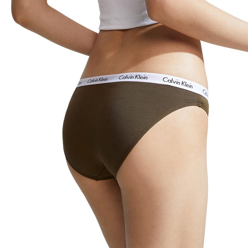 Calvin Klein Melard Jacquard Narrow Waist Cotton Solid Color Sexy Bikini Underwear Women underwear Coffee-Brown D1618FQ3