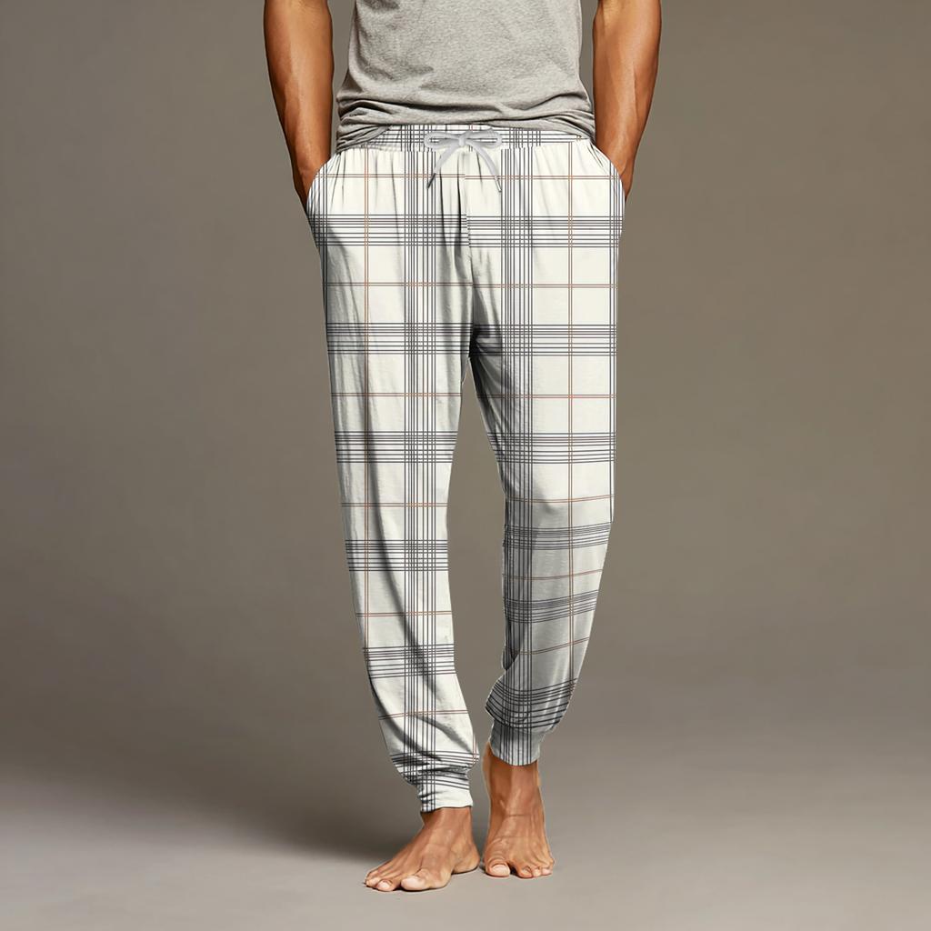 Men's Drawstring Pocket Cuffed Casual Pants Home Sleep Pants