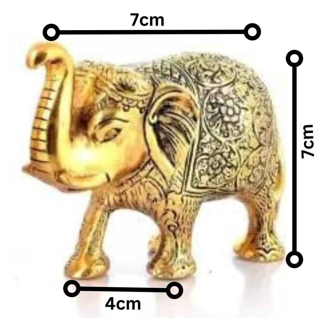 Metal Elephant Statue Small Size Gold Polish 2 Pcs Set for Your Home Decor | Office | Table Decorative | Gift Article | Animal Showpiece