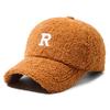 Winter Fuzzy Teddy Baseball Cap R Letter Embroidered 6-Panel Warm Soft Casual Adjustable Outdoor Unisex Custom Hat Manufacturer
